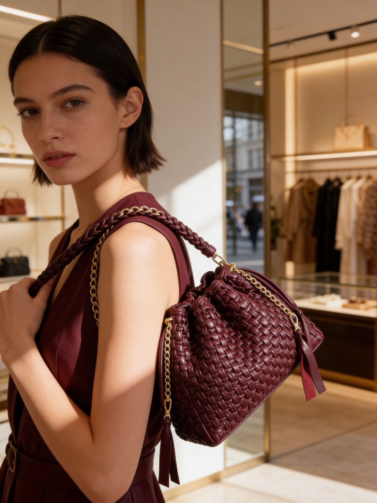 Borsa all’uncinetto Dust – Large in colore Borgogna | Artigianale elegante